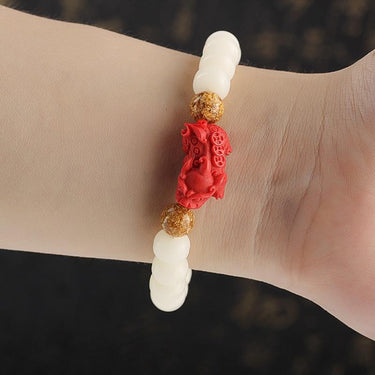 Cinnabar Pixiu & White Bodhi Seed Bead PROSPERITY Bracelet